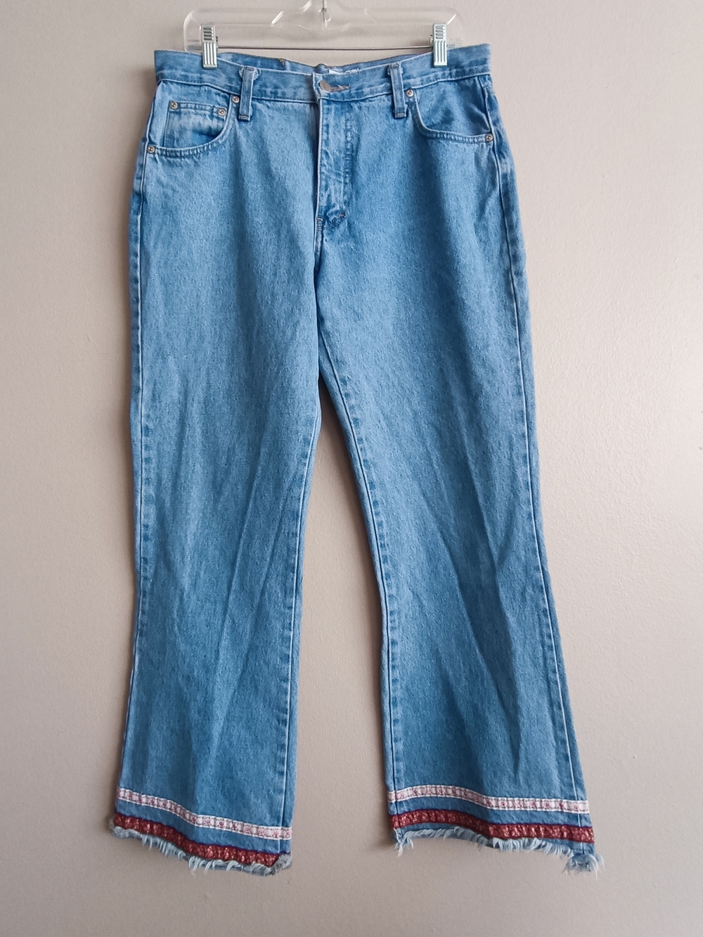 VTG 90s 725 Originals Boho Ribbon Trim Jeans Made in Canada Size 32